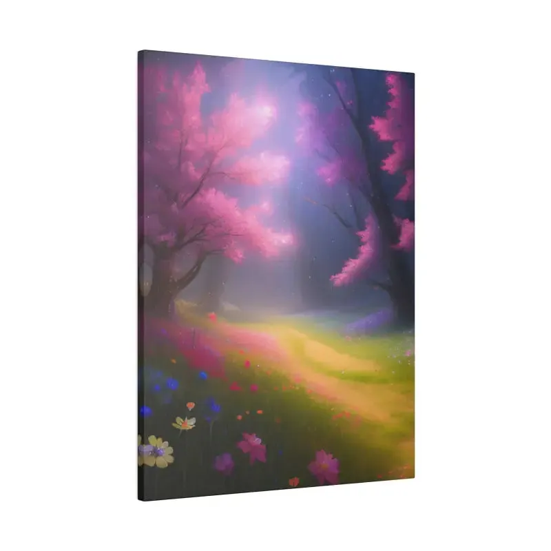 Stunning Path Lined Matte Canvas with Flowering Trees