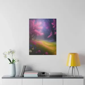 Stunning Path Lined Matte Canvas with Flowering Trees