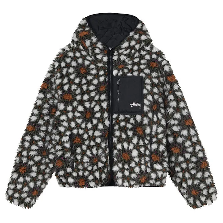 Stussy Reversible Pattern Sherpa Fleece/Nylon Zip Jacket Natural