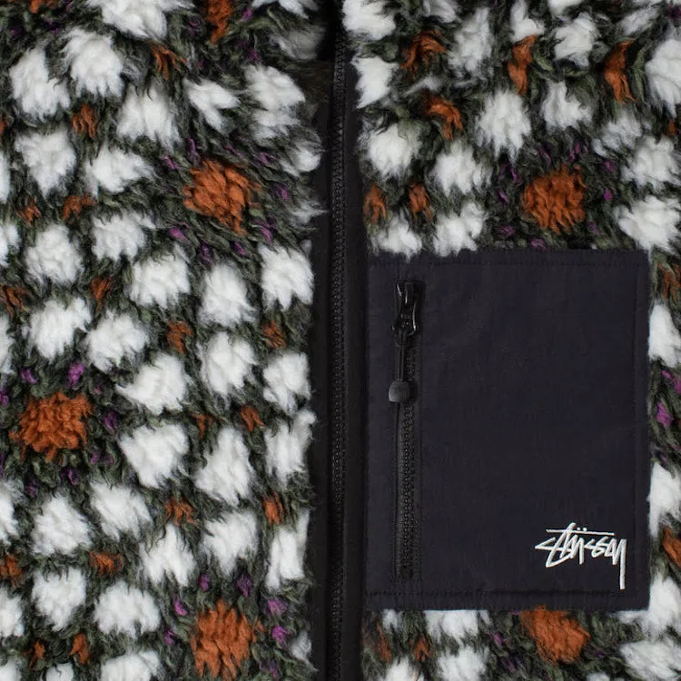Stussy Reversible Pattern Sherpa Fleece/Nylon Zip Jacket Natural