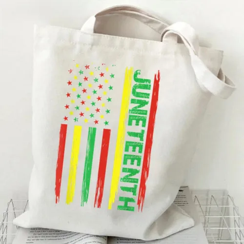 Stylish Canvas Juneteenth Tote Bags for Women - Harajuku-Inspired Handbag, White & Black
