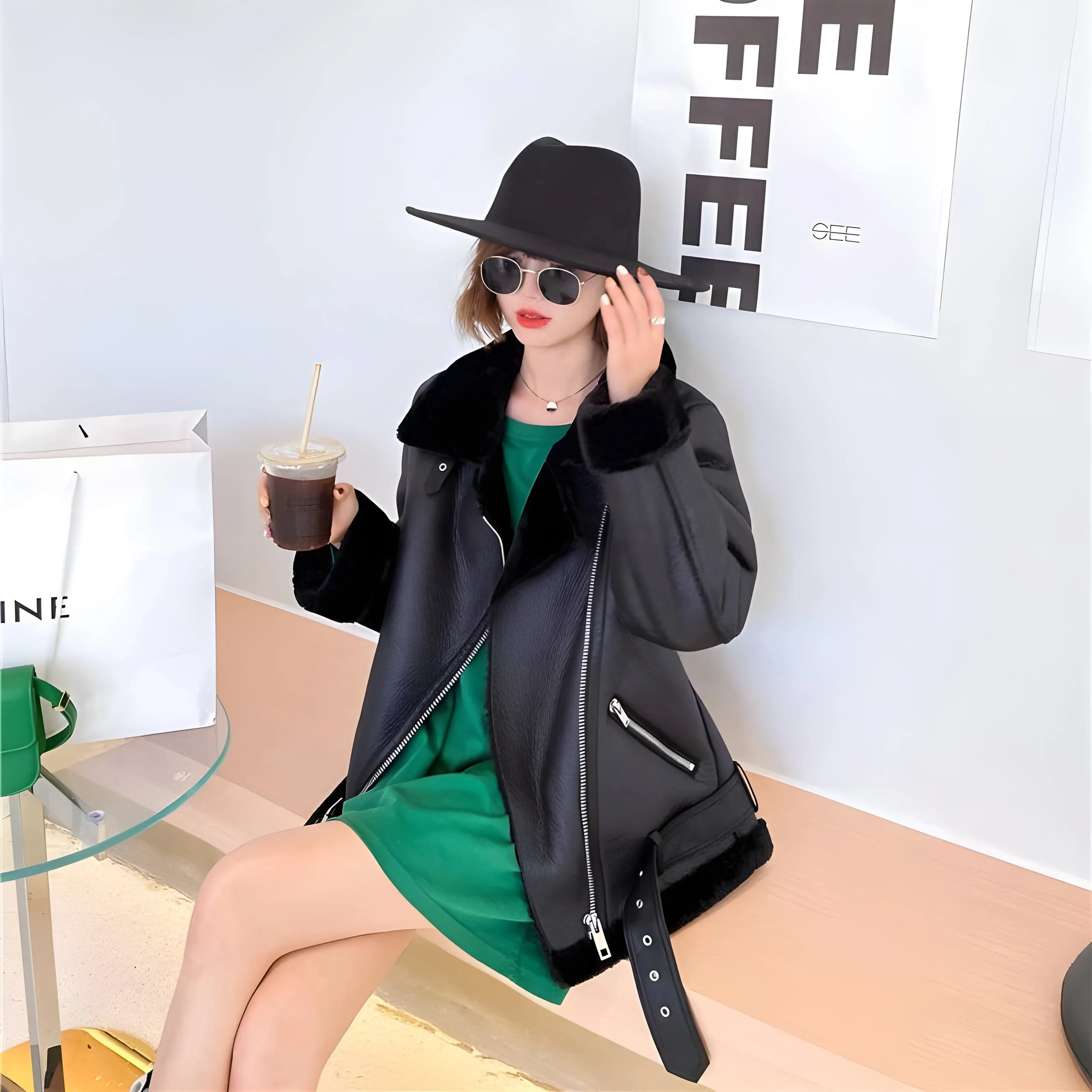 The Maura Faux Leather Oversized Winter Moto Jacket - Multiple Colors