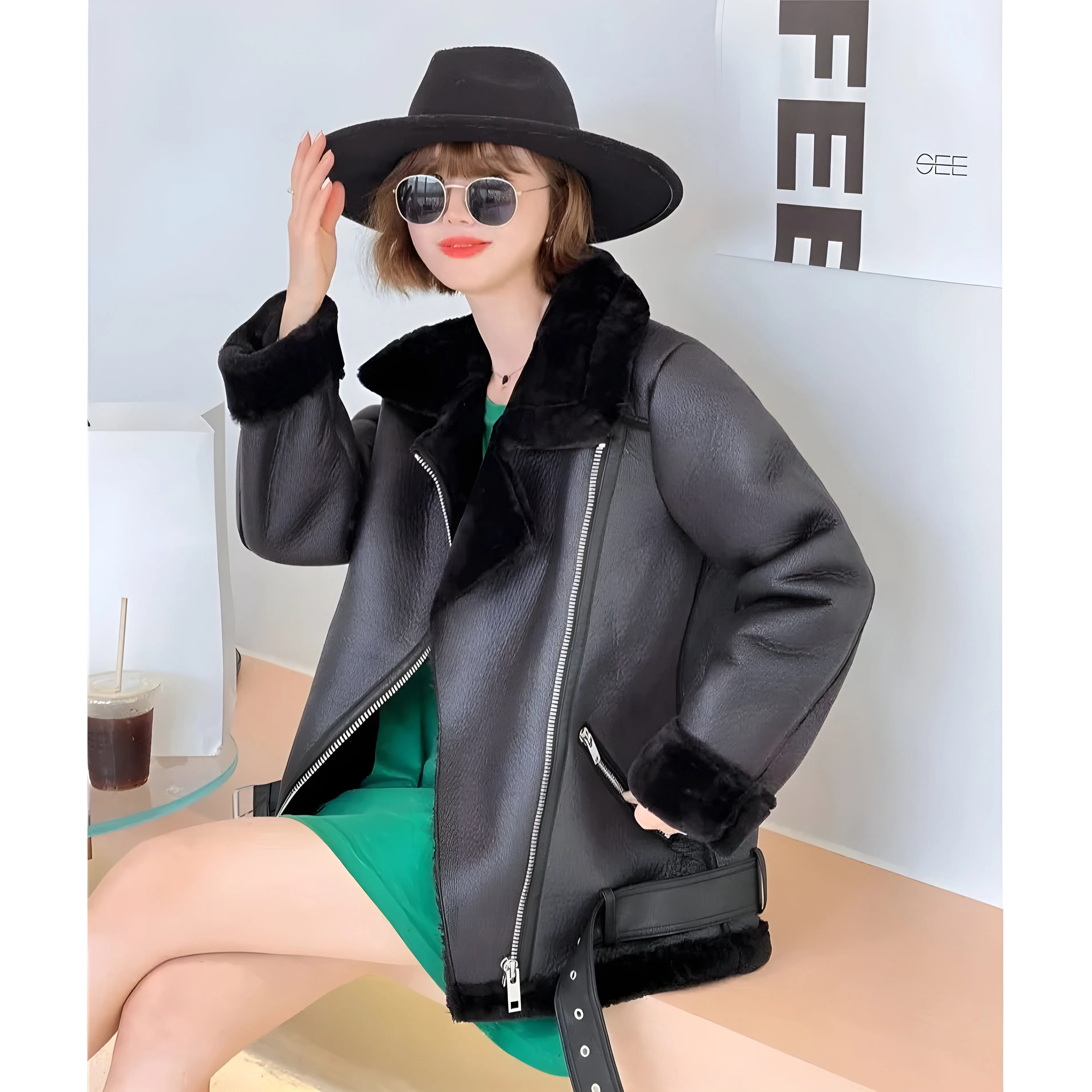 The Maura Faux Leather Oversized Winter Moto Jacket - Multiple Colors