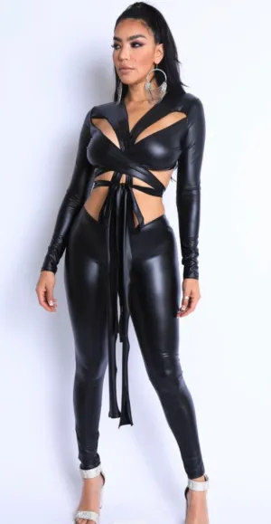 The "Head-Turner" Black PU Leather Pants Set