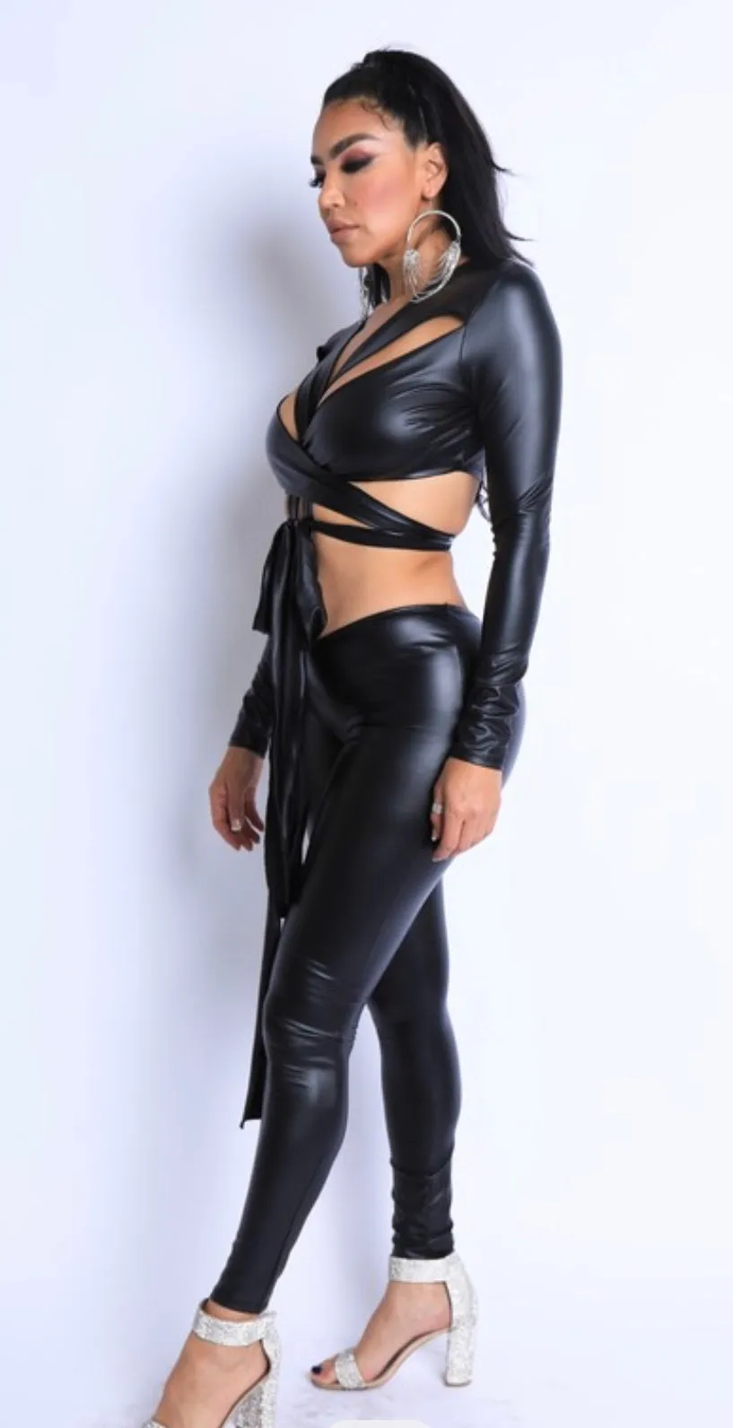The "Head-Turner" Black PU Leather Pants Set