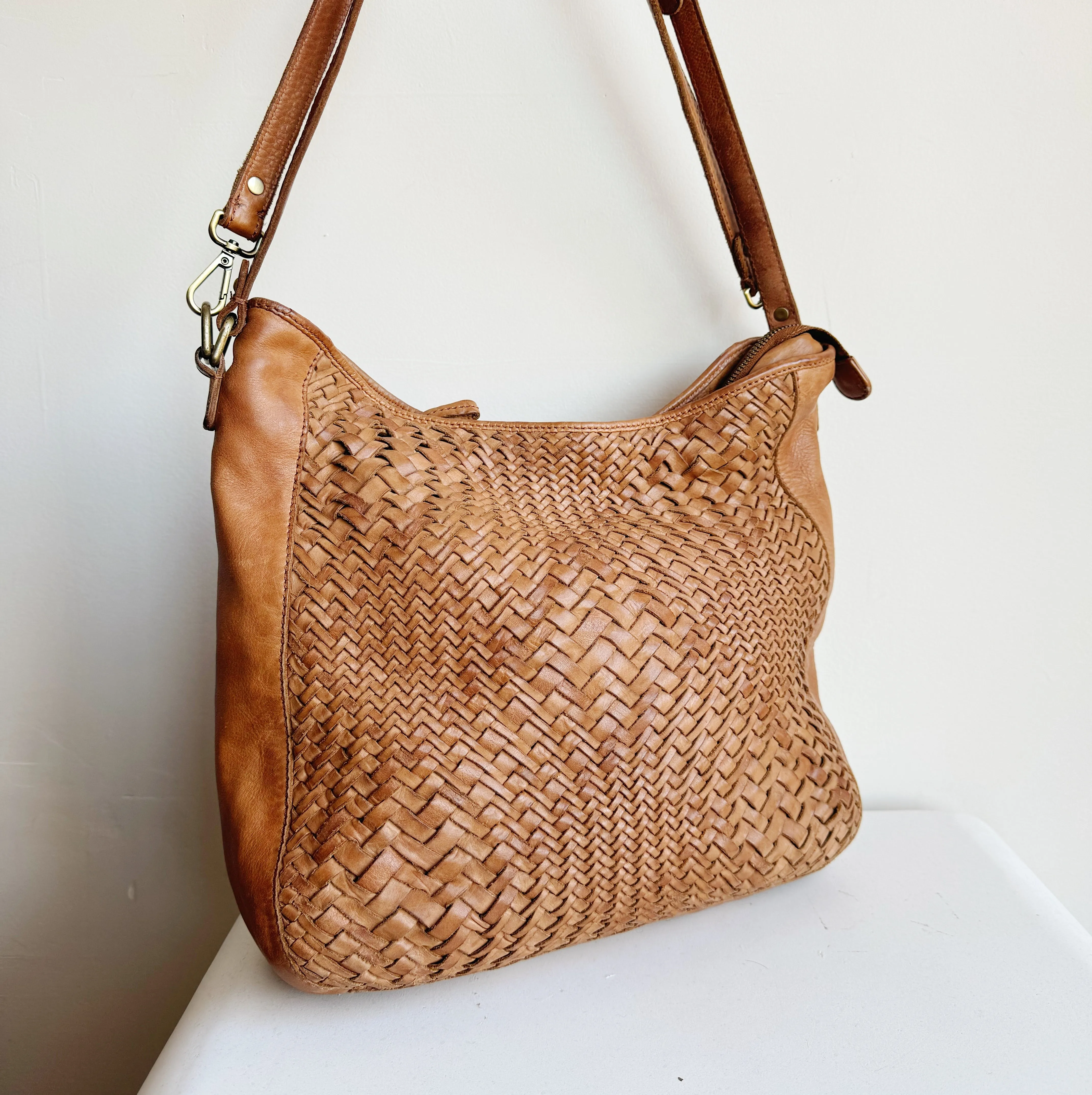 Toffee Braided Leather Convertible Backpack
