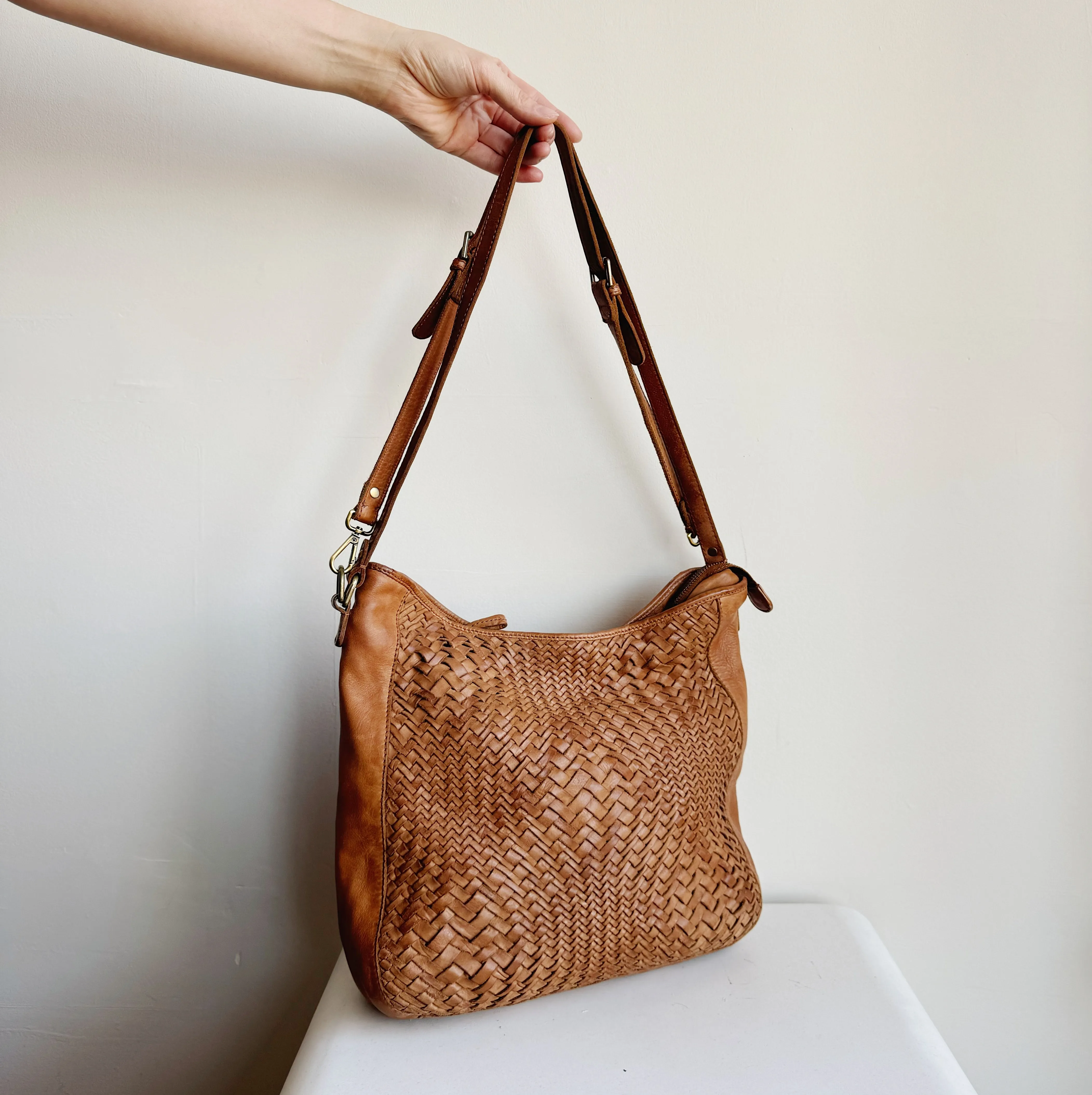 Toffee Braided Leather Convertible Backpack
