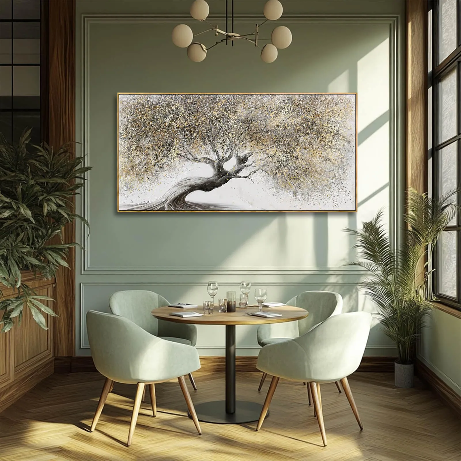 Tree Pictures Wall Decor Gold Canvas Paintings Plant Pictures Wall Art 24"x48" Landscape Decorative Prints for Bedroom Office