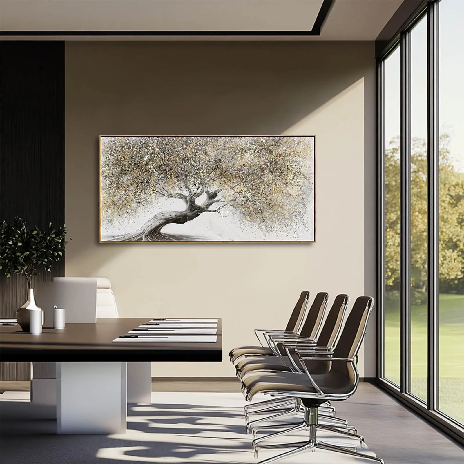 Tree Pictures Wall Decor Gold Canvas Paintings Plant Pictures Wall Art 24"x48" Landscape Decorative Prints for Bedroom Office