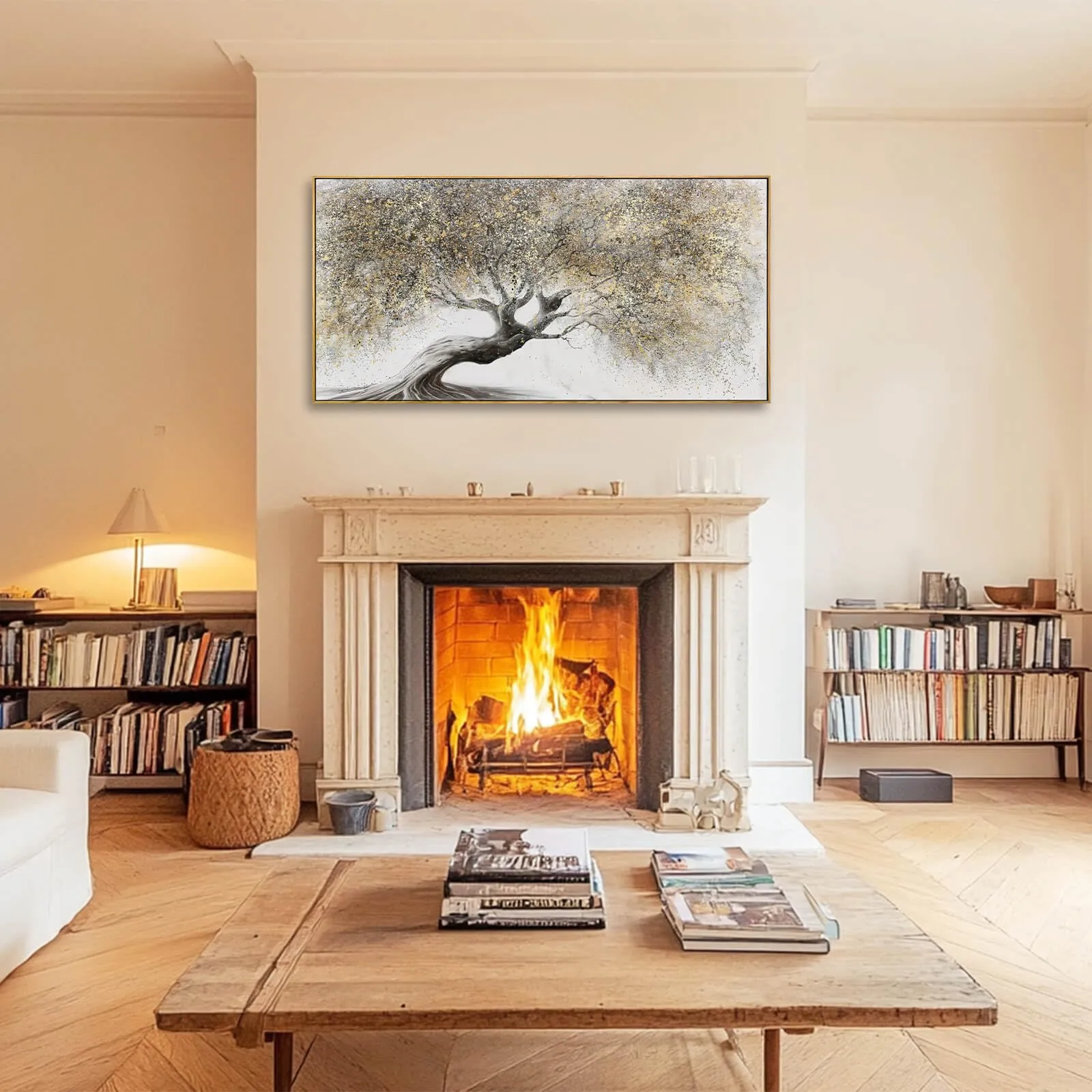 Tree Pictures Wall Decor Gold Canvas Paintings Plant Pictures Wall Art 24"x48" Landscape Decorative Prints for Bedroom Office