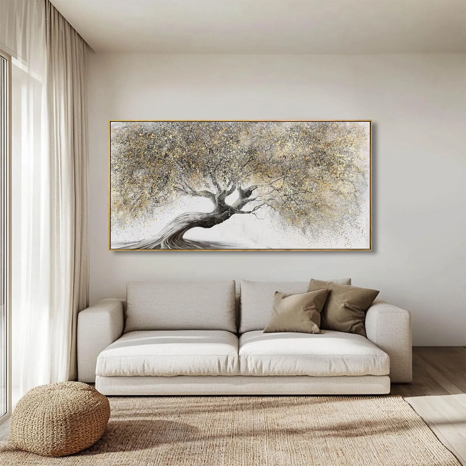 Tree Pictures Wall Decor Gold Canvas Paintings Plant Pictures Wall Art 24"x48" Landscape Decorative Prints for Bedroom Office