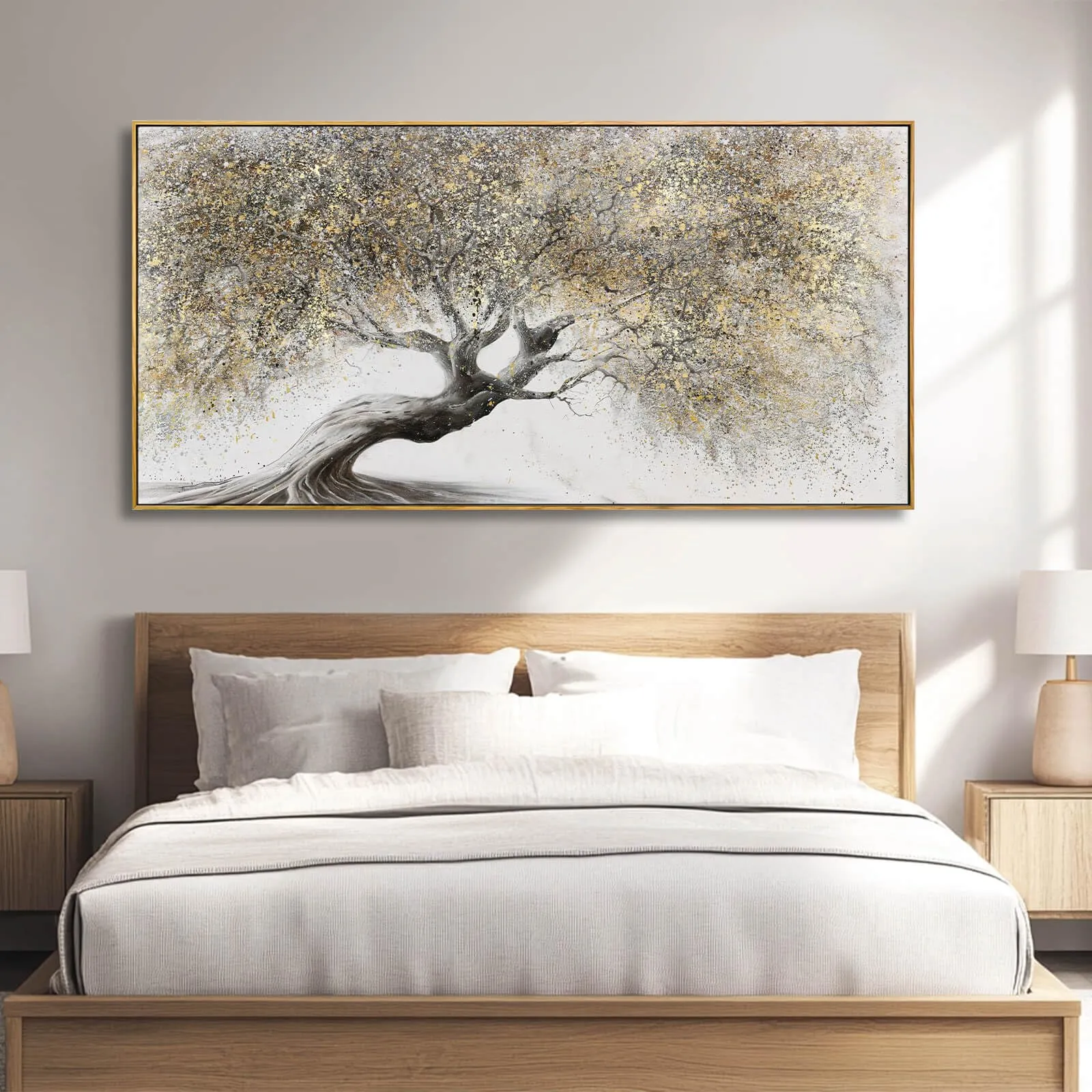 Tree Pictures Wall Decor Gold Canvas Paintings Plant Pictures Wall Art 24"x48" Landscape Decorative Prints for Bedroom Office