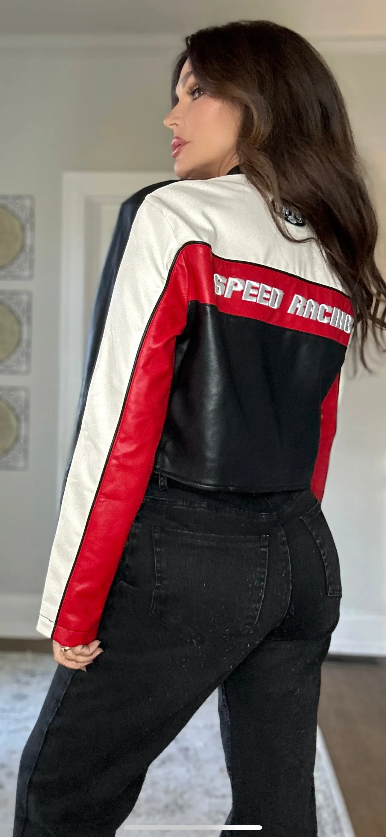 Trixie black and red moto jacket