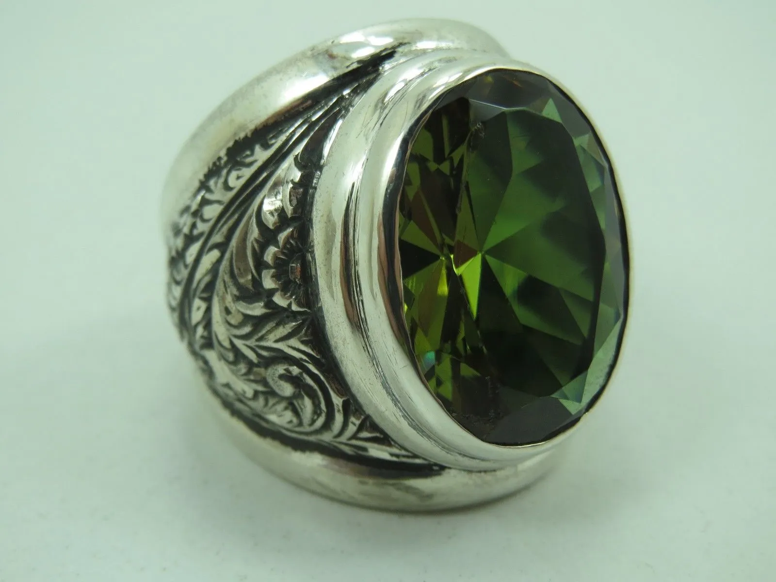 Turkish Handmade Jewelry 925 Sterling Silver Alexandrite Stone Engraved Mens Rings