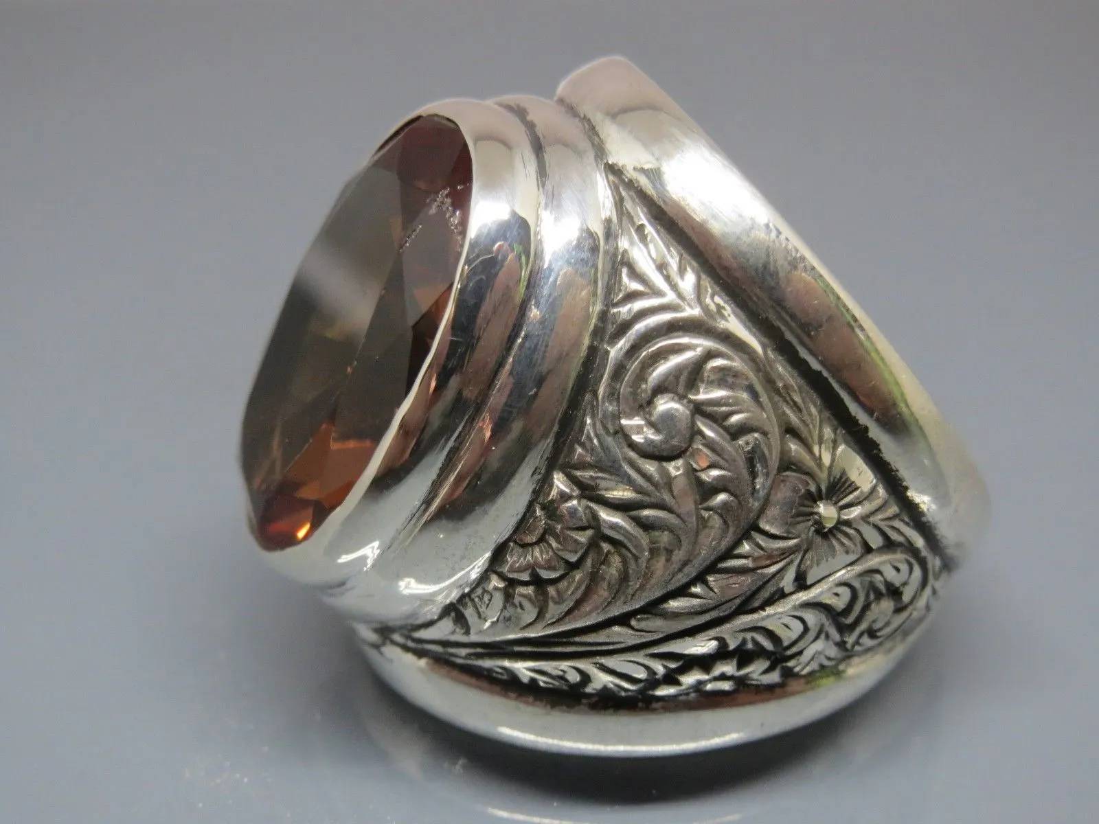 Turkish Handmade Jewelry 925 Sterling Silver Alexandrite Stone Engraved Mens Rings