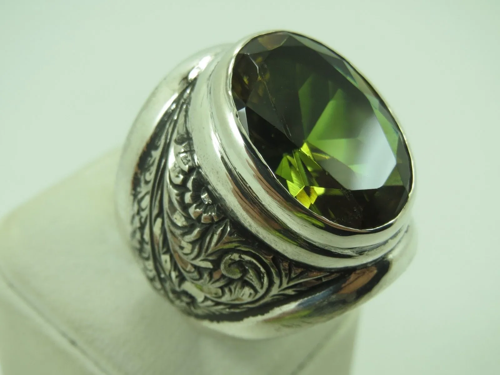 Turkish Handmade Jewelry 925 Sterling Silver Alexandrite Stone Engraved Mens Rings