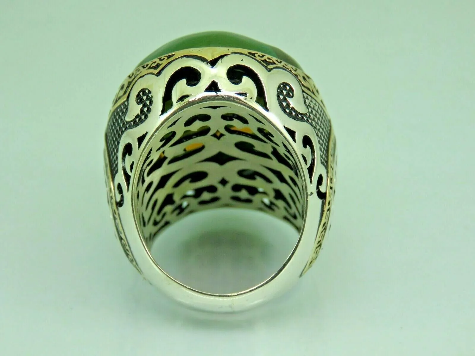 Turkish Handmade Jewelry 925 Sterling Silver Amber Stone Mens Rings