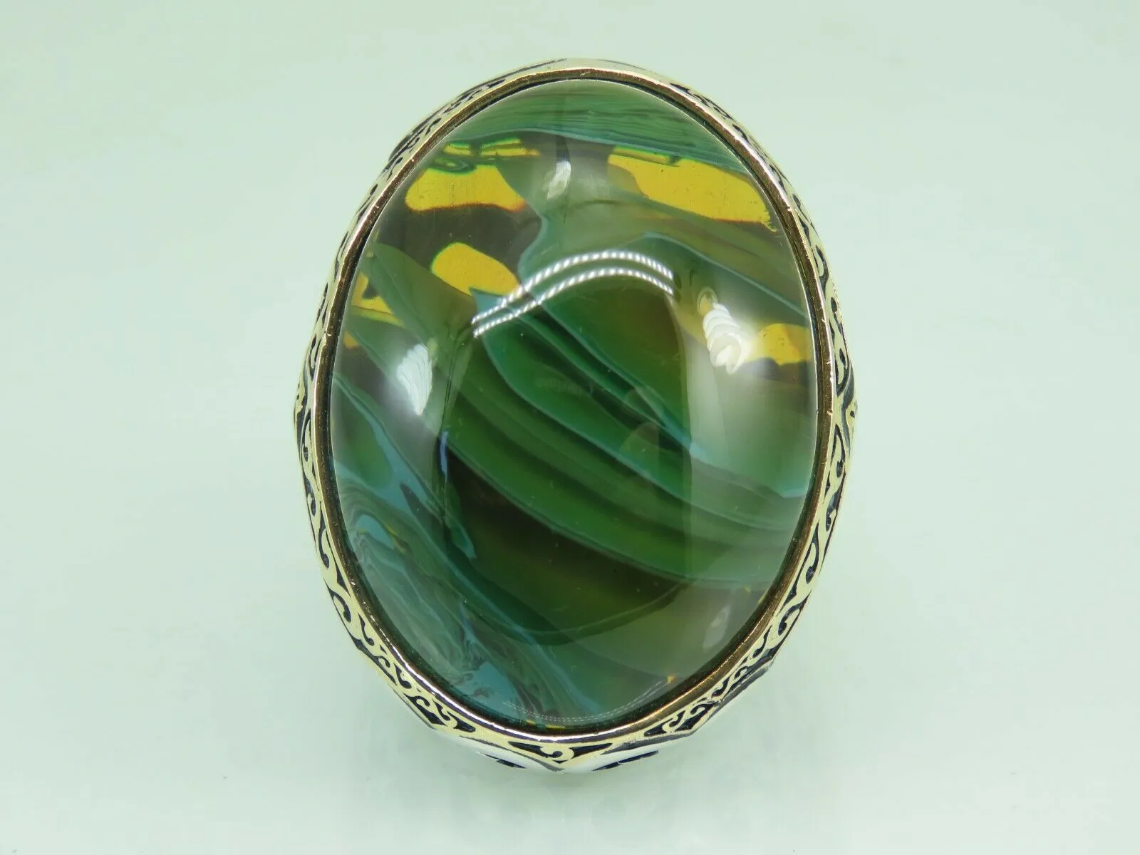 Turkish Handmade Jewelry 925 Sterling Silver Amber Stone Mens Rings