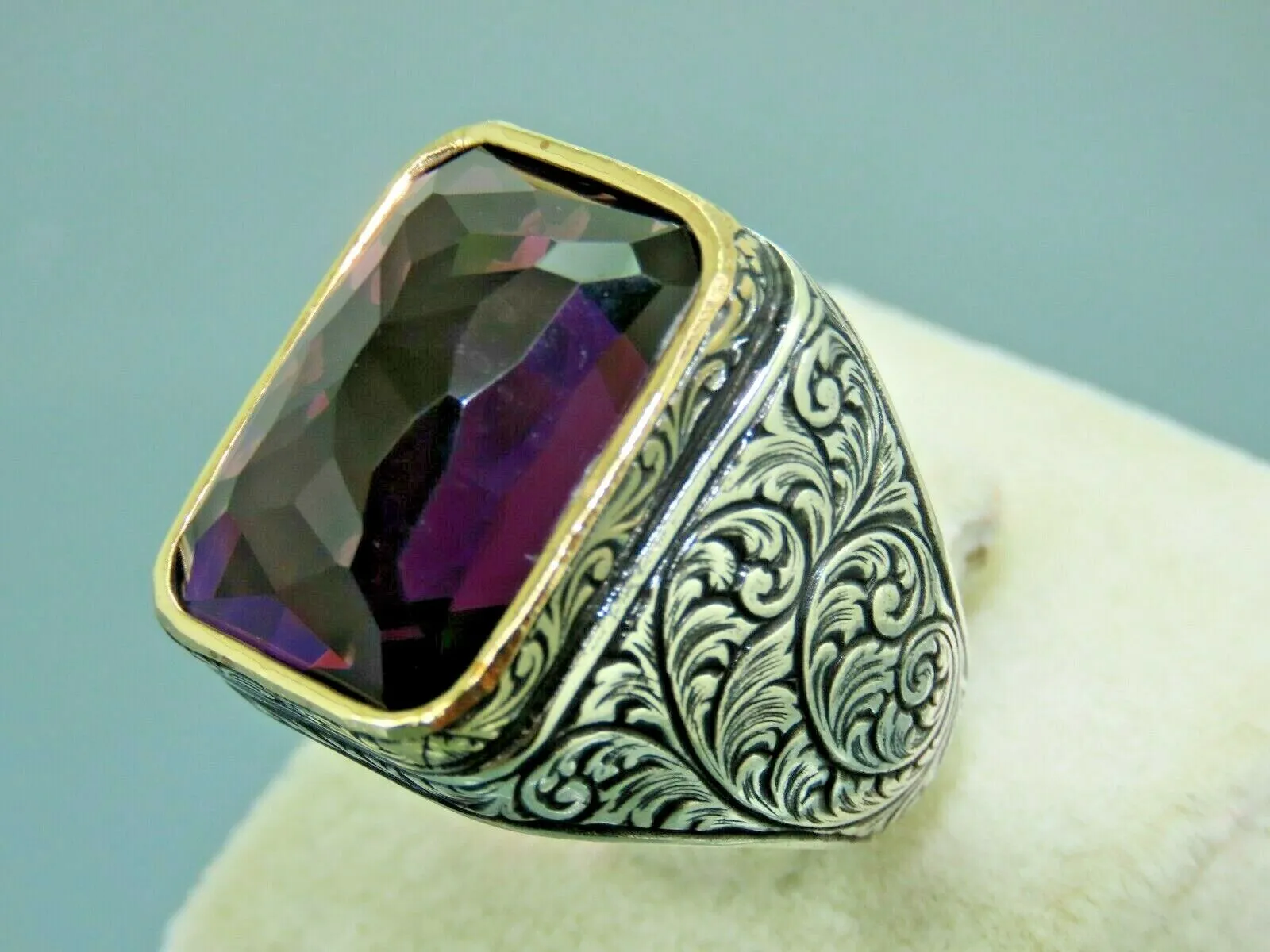 Turkish Handmade Jewelry 925 Sterling Silver Amethyst Stone Men Rings