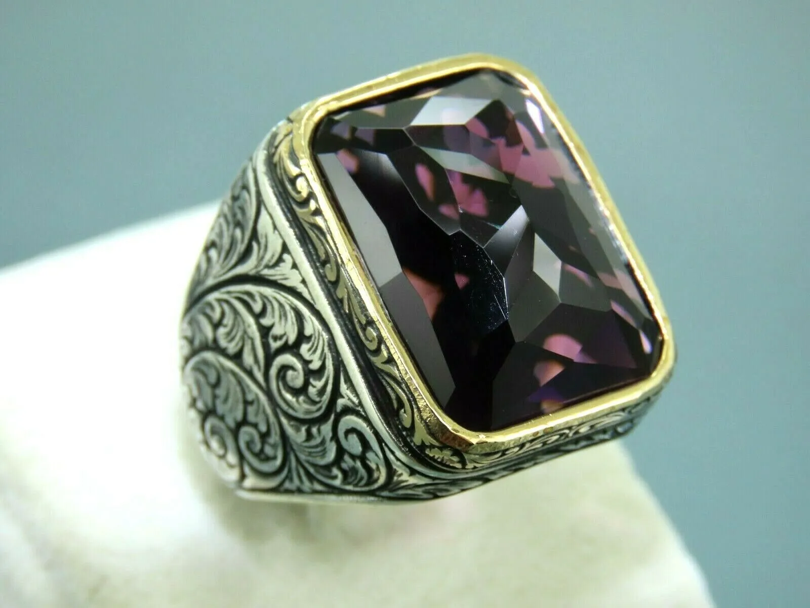 Turkish Handmade Jewelry 925 Sterling Silver Amethyst Stone Men Rings