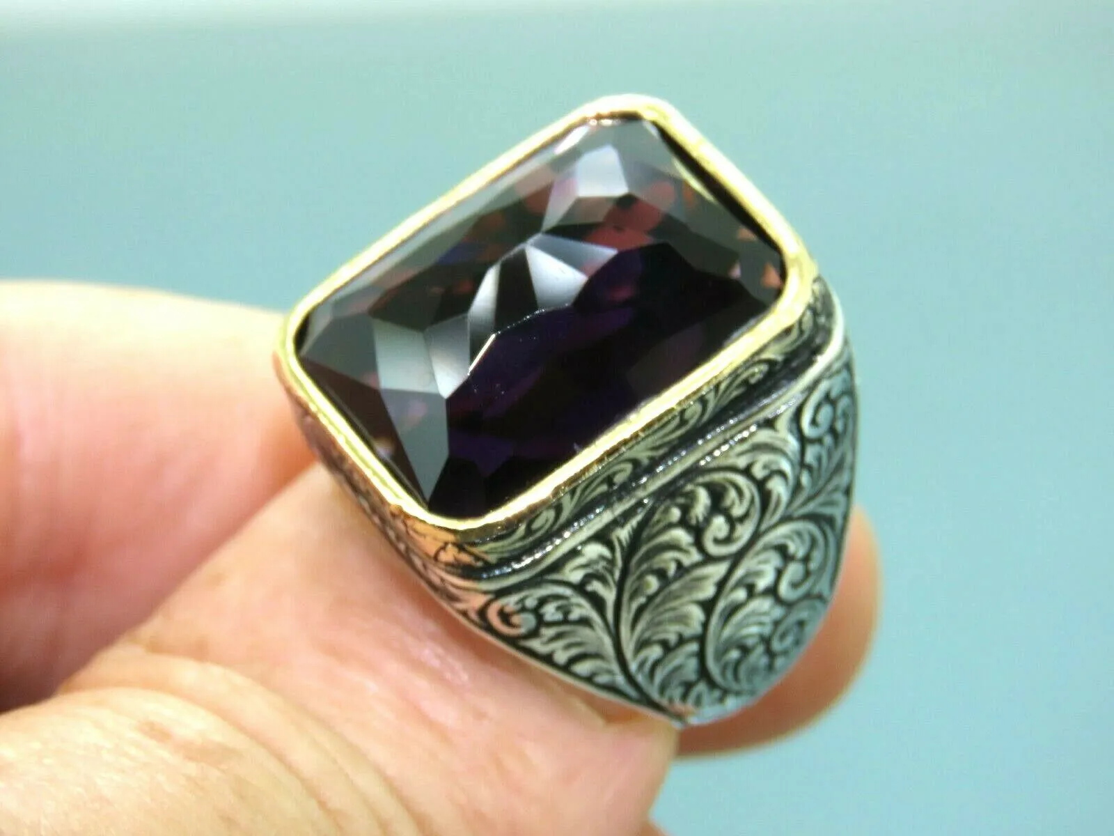 Turkish Handmade Jewelry 925 Sterling Silver Amethyst Stone Men Rings