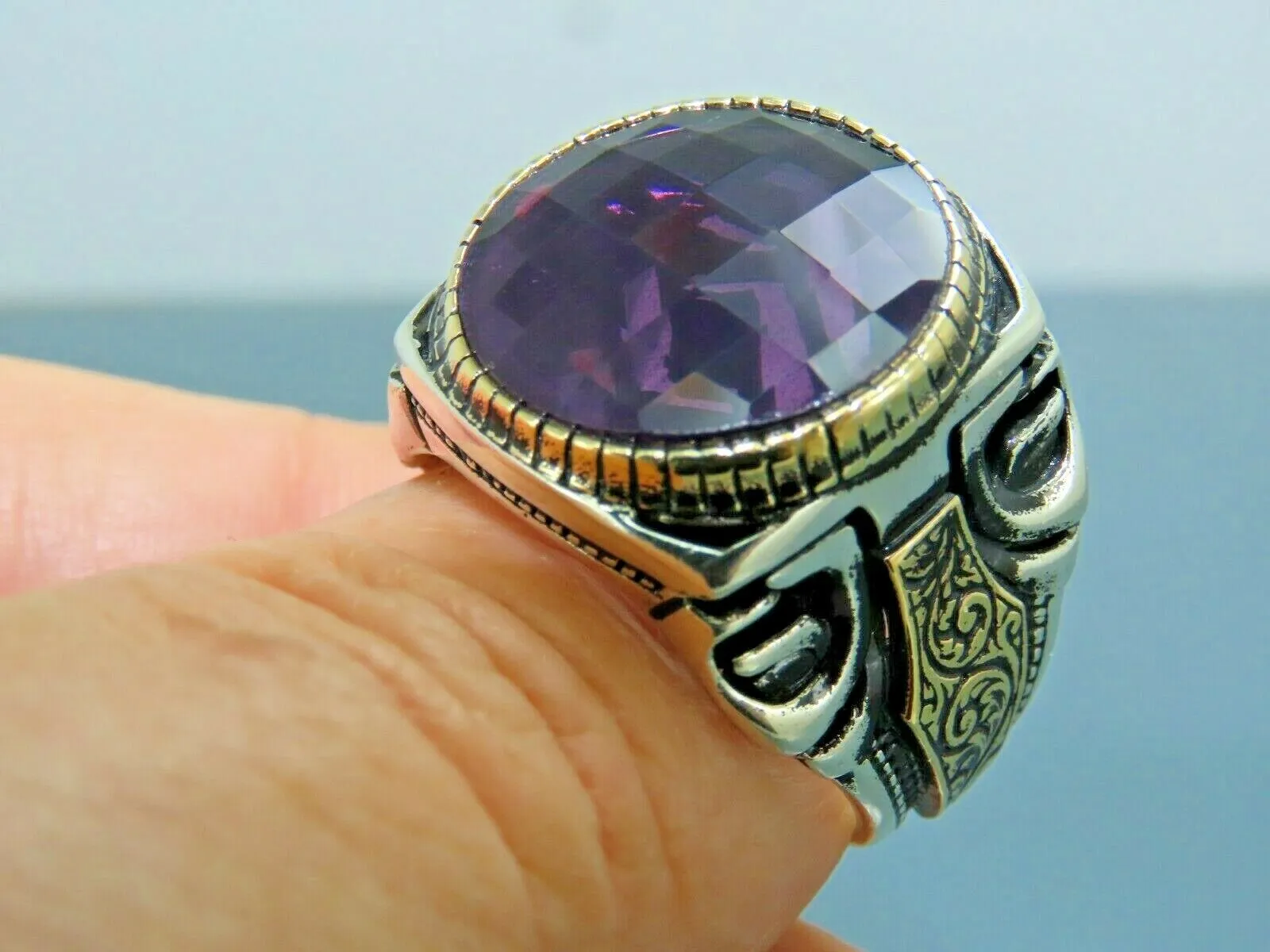 Turkish Handmade Jewelry 925 Sterling Silver Amethyst Stone Mens Rings