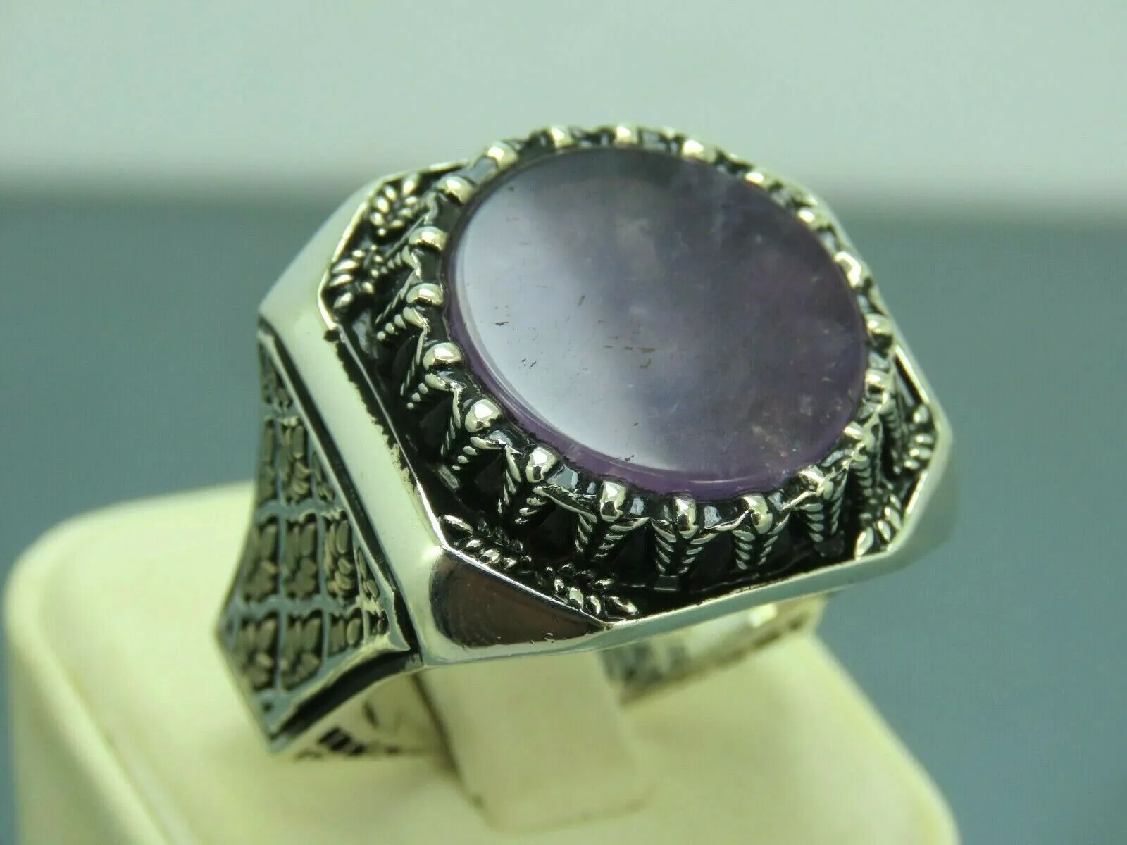 Turkish Handmade Jewelry 925 Sterling Silver Amethyst Stone Men's Rings