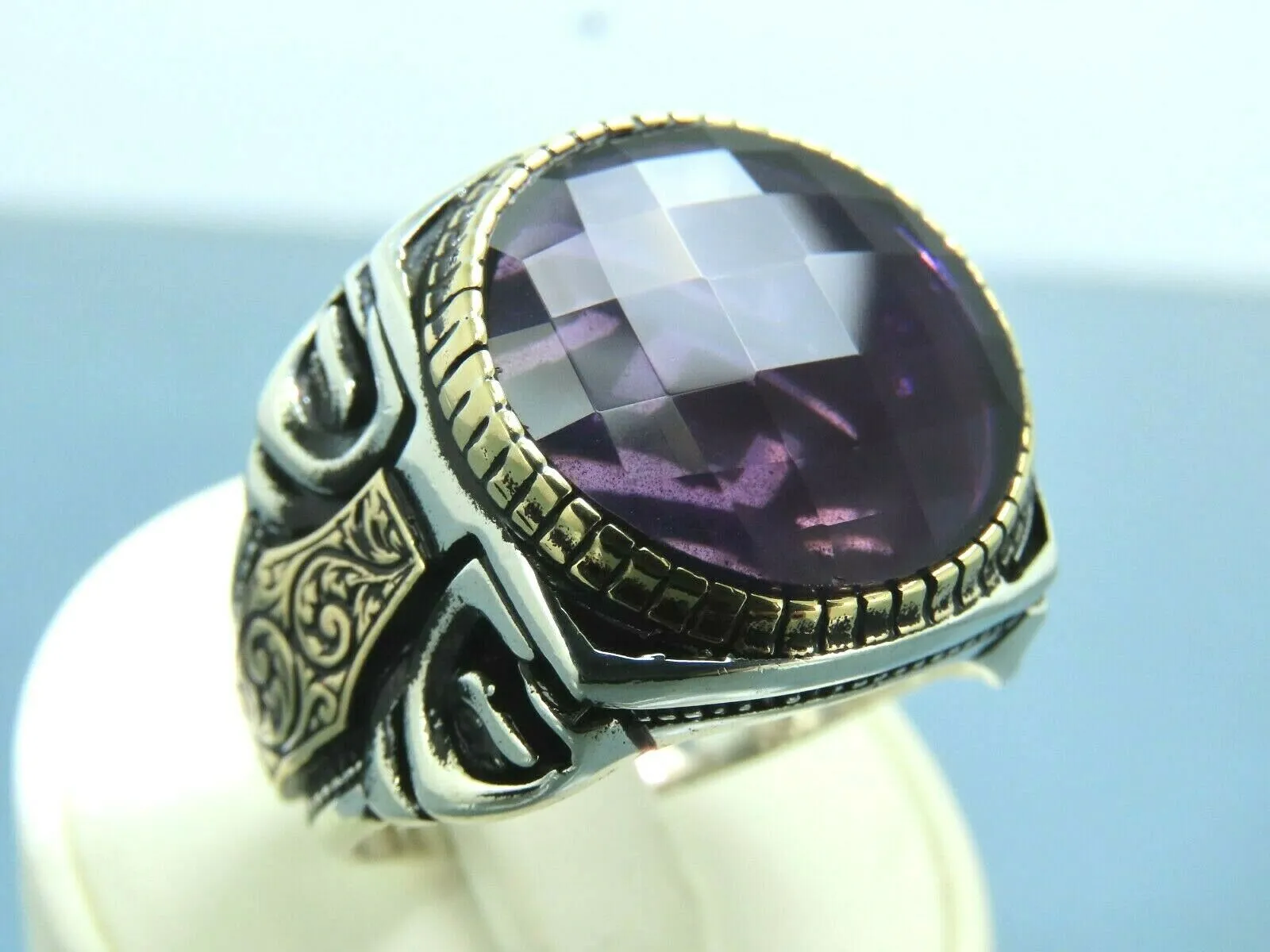 Turkish Handmade Jewelry 925 Sterling Silver Amethyst Stone Mens Rings