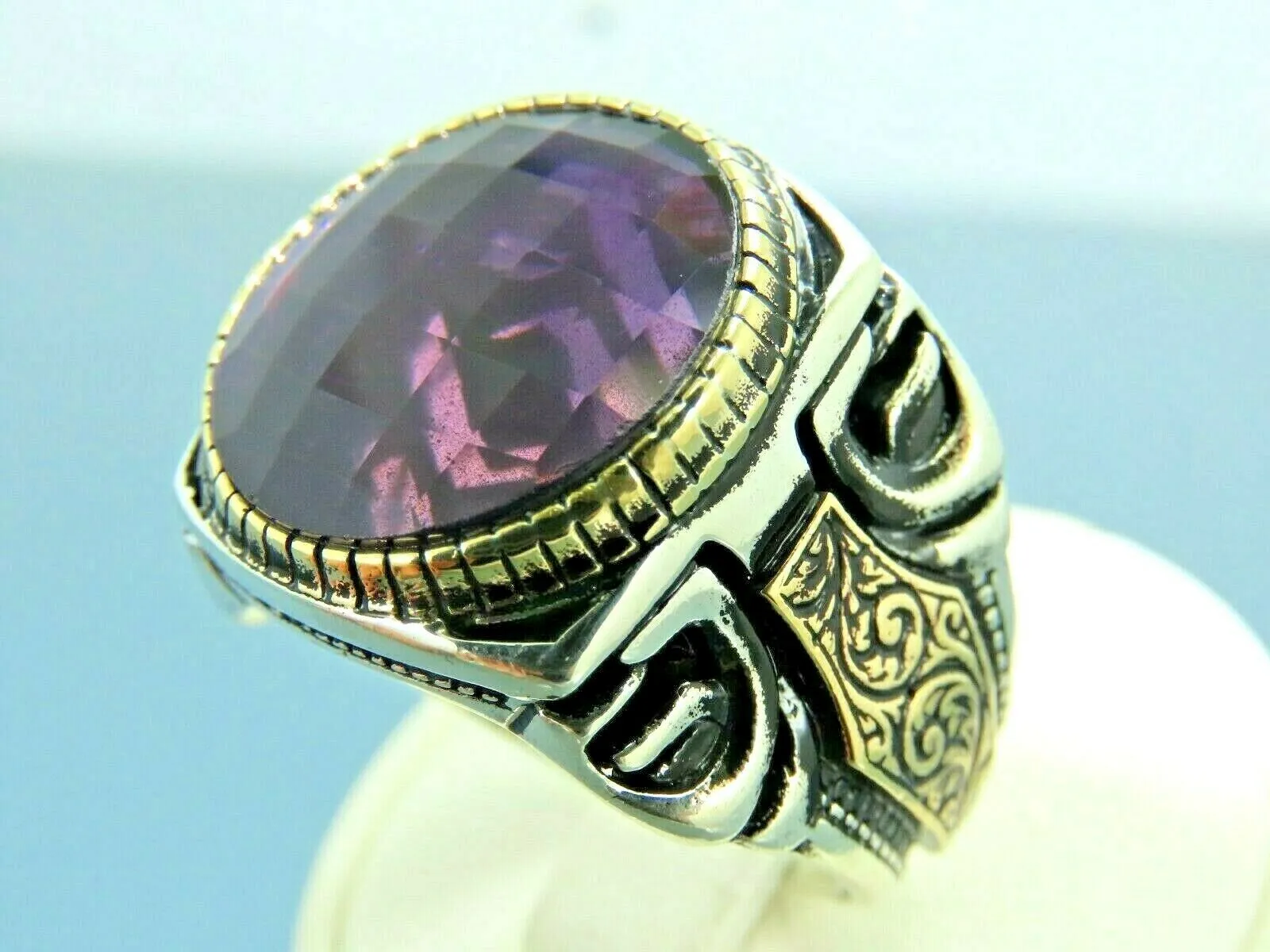 Turkish Handmade Jewelry 925 Sterling Silver Amethyst Stone Mens Rings
