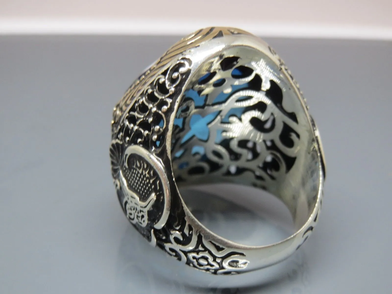Turkish Handmade Jewelry 925 Sterling Silver Aquamarine Stone Mens Rings