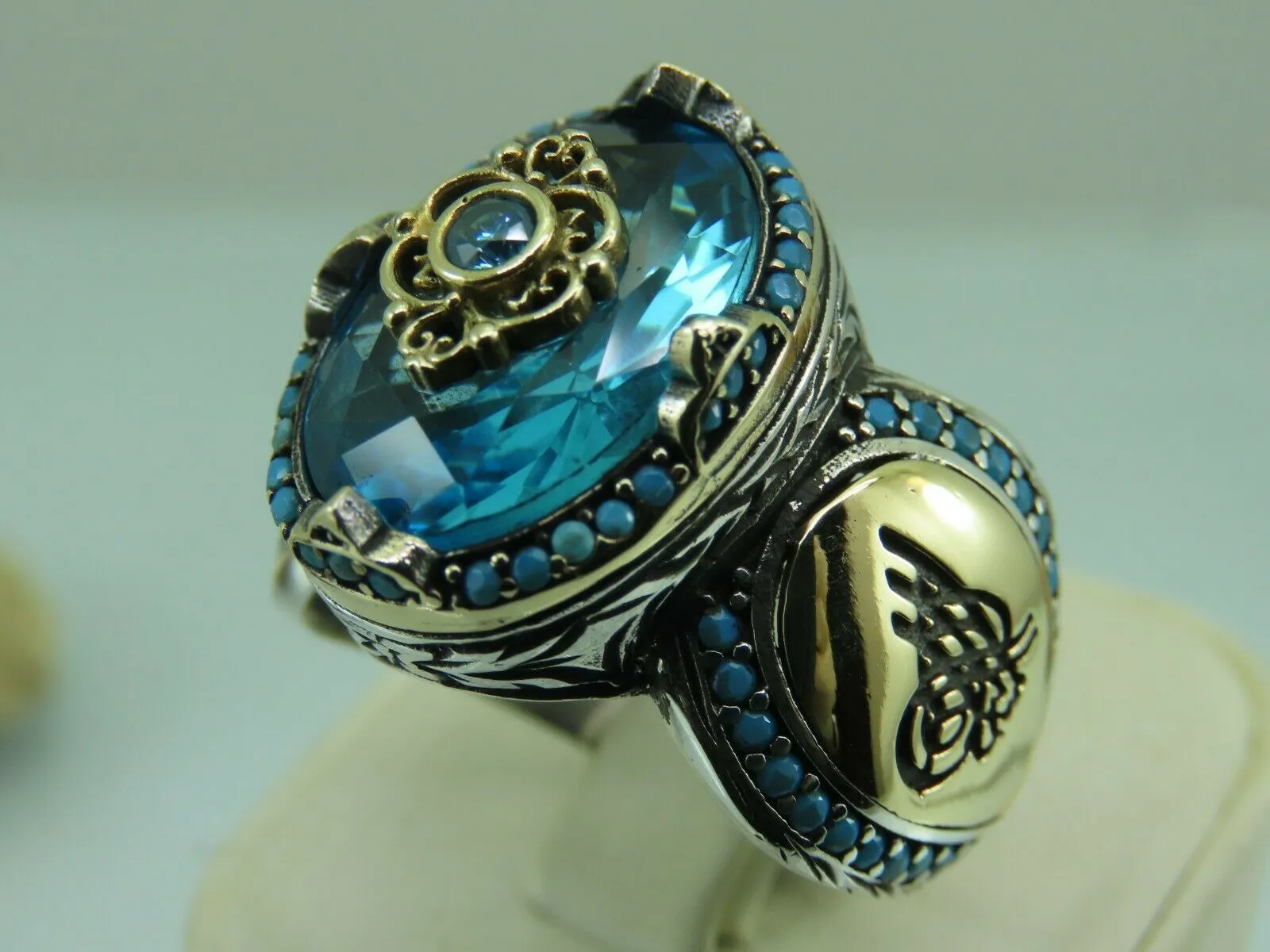 Turkish Handmade Jewelry 925 Sterling Silver Aquamarine Stone Men's Rings