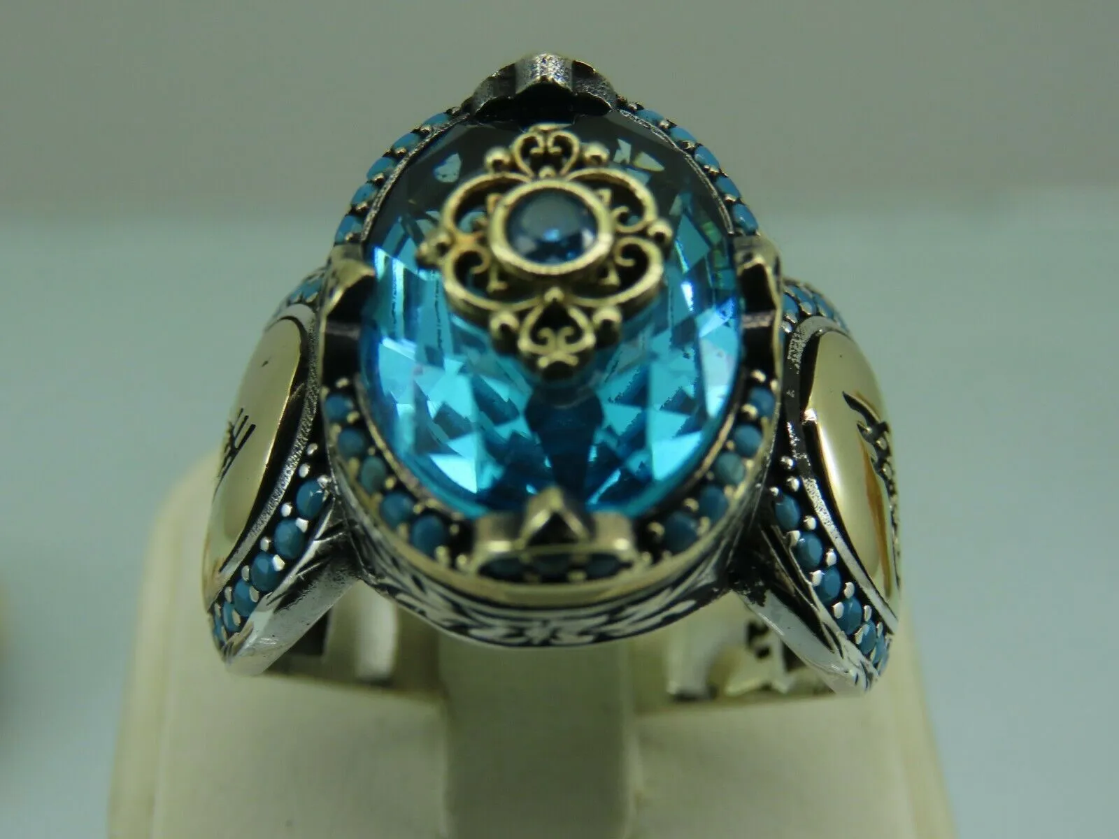 Turkish Handmade Jewelry 925 Sterling Silver Aquamarine Stone Men's Rings