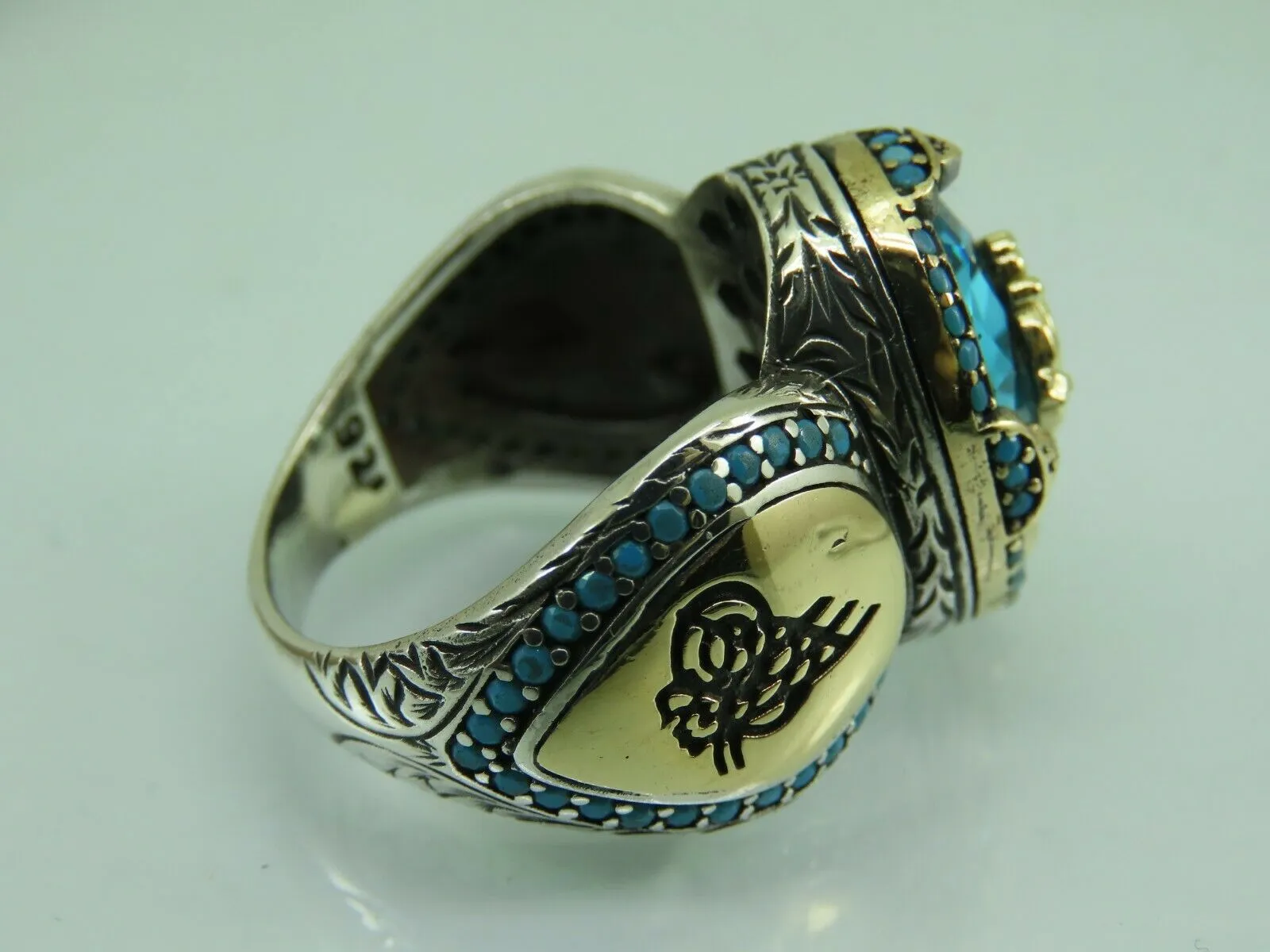 Turkish Handmade Jewelry 925 Sterling Silver Aquamarine Stone Men's Rings