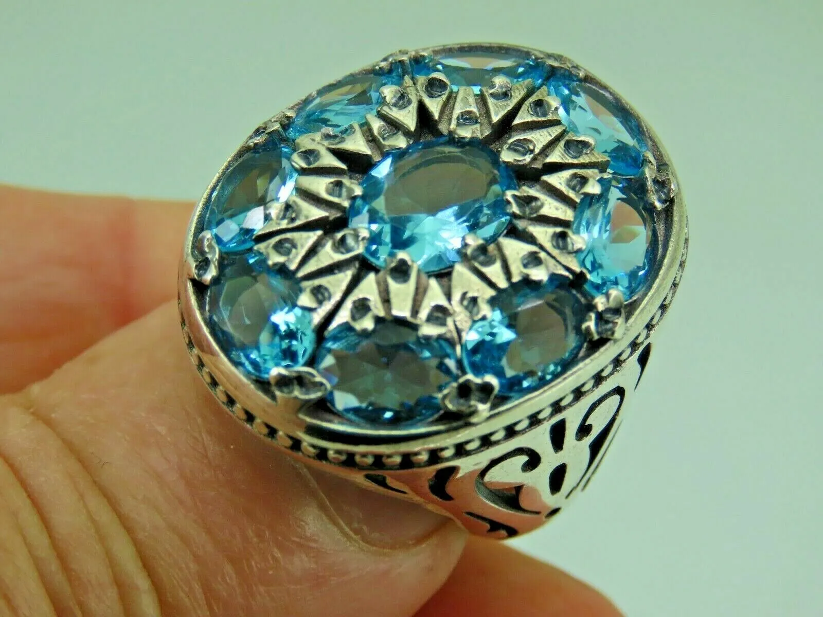 Turkish Handmade Jewelry 925 Sterling Silver Aquamarine Stone Mens Rings
