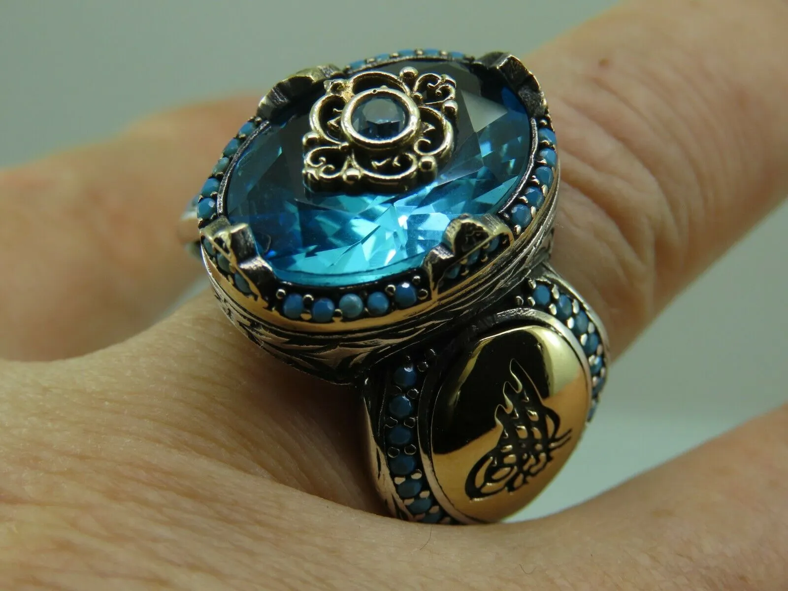 Turkish Handmade Jewelry 925 Sterling Silver Aquamarine Stone Men's Rings