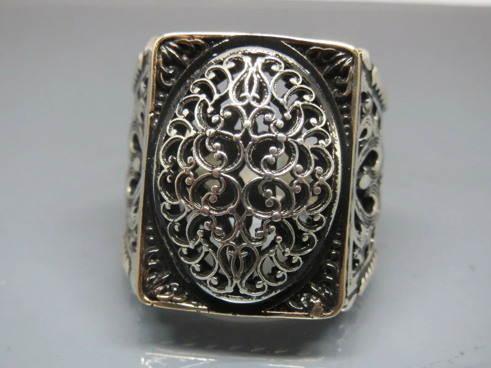 Turkish Handmade Jewelry 925 Sterling Silver Filigree Design Mens Rings