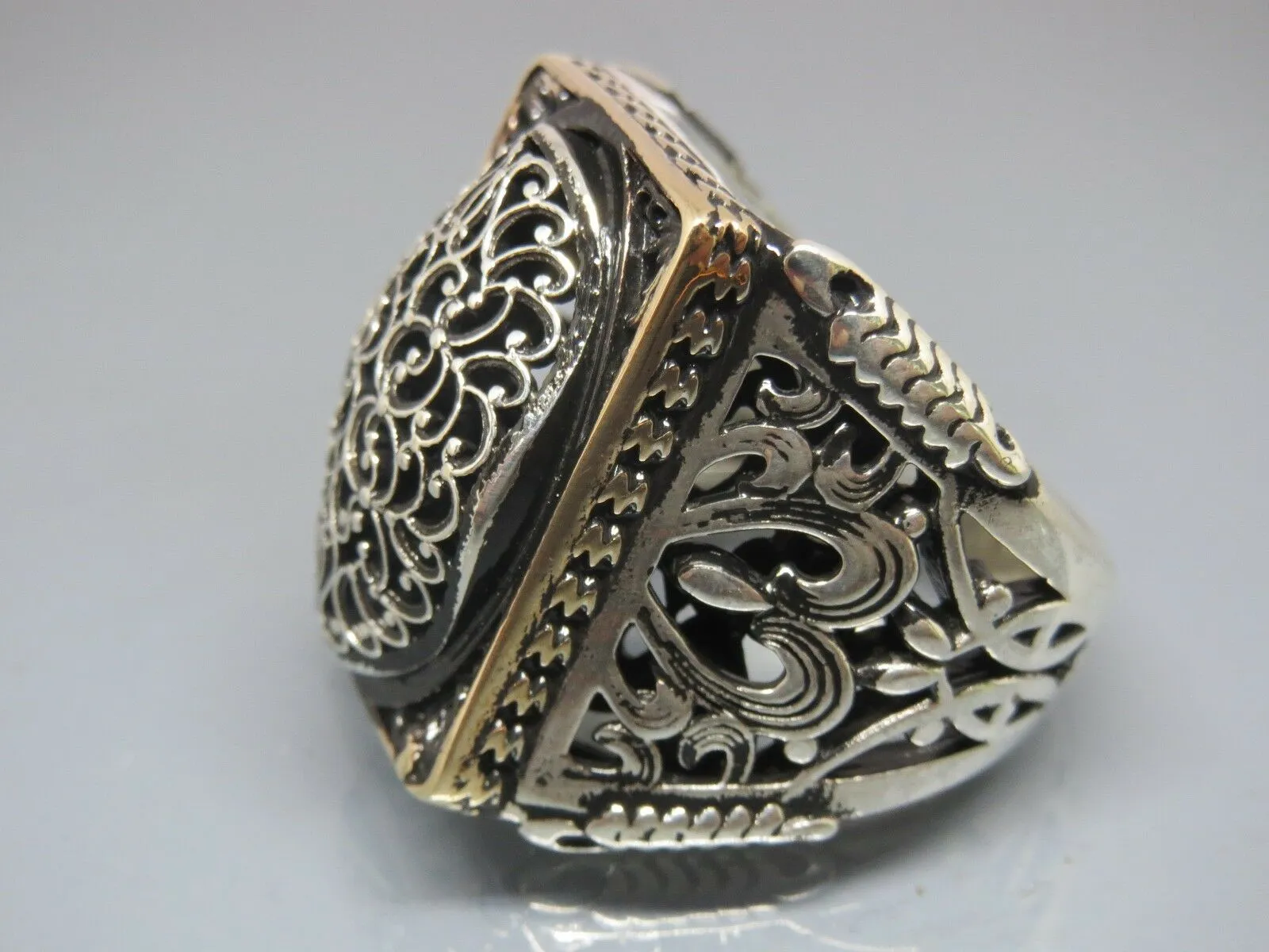 Turkish Handmade Jewelry 925 Sterling Silver Filigree Design Mens Rings