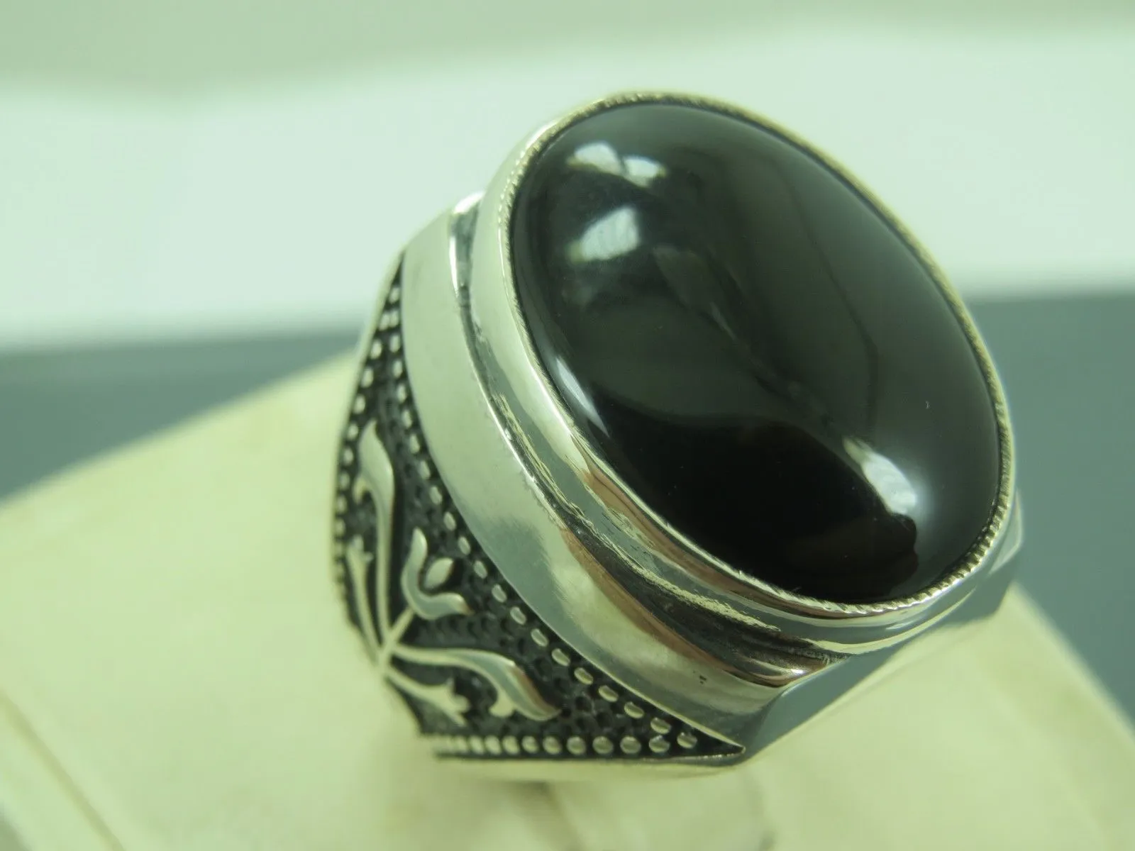 Turkish Handmade Jewelry 925 Sterling Silver Onyx Stone Mens Rings