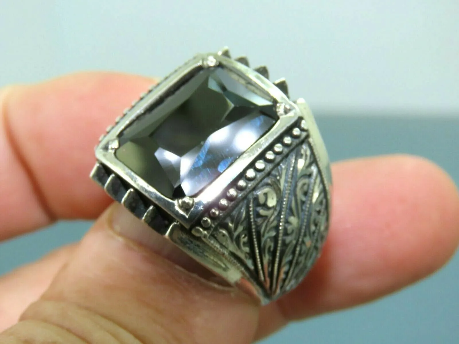 Turkish Handmade Jewelry 925 Sterling Silver Onyx Stone Mens Rings