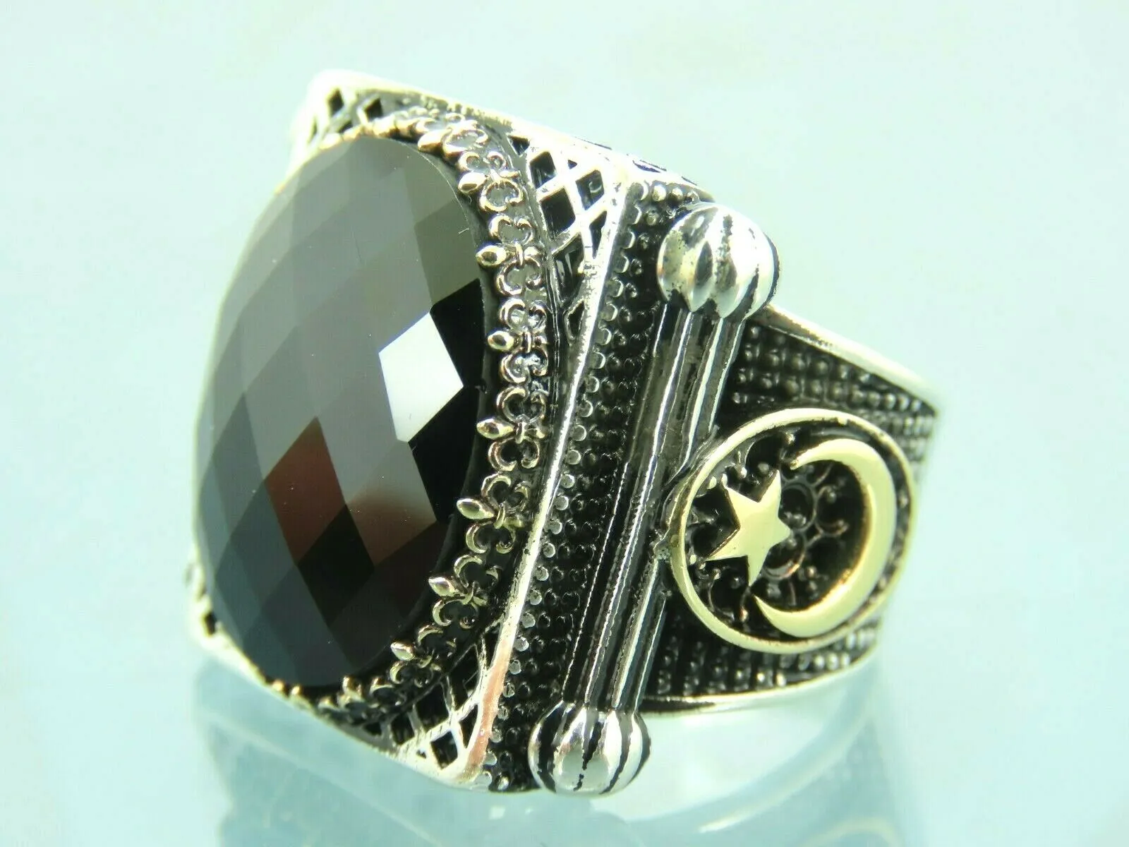 Turkish Handmade Jewelry 925 Sterling Silver Onyx Stone Mens Rings