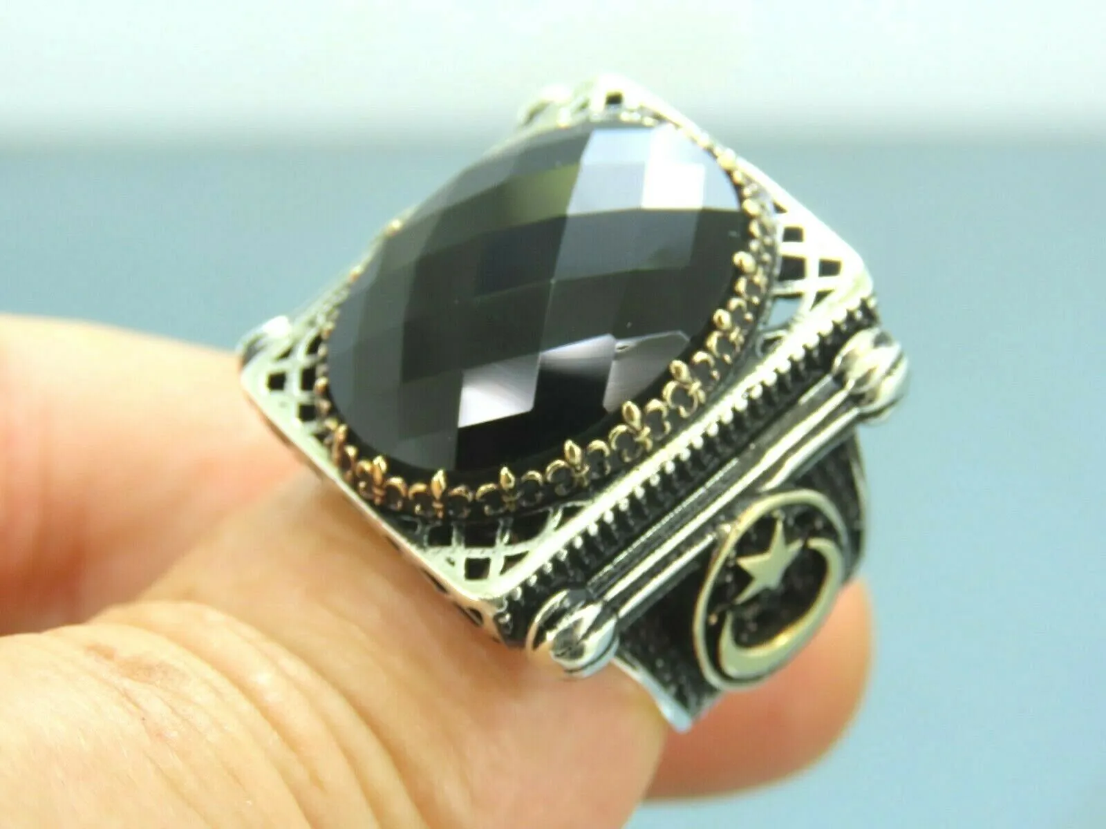 Turkish Handmade Jewelry 925 Sterling Silver Onyx Stone Mens Rings