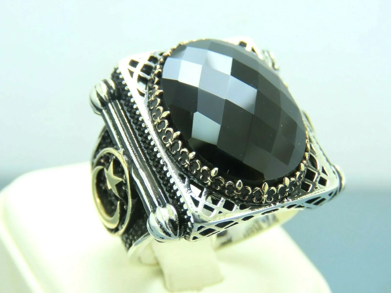 Turkish Handmade Jewelry 925 Sterling Silver Onyx Stone Mens Rings