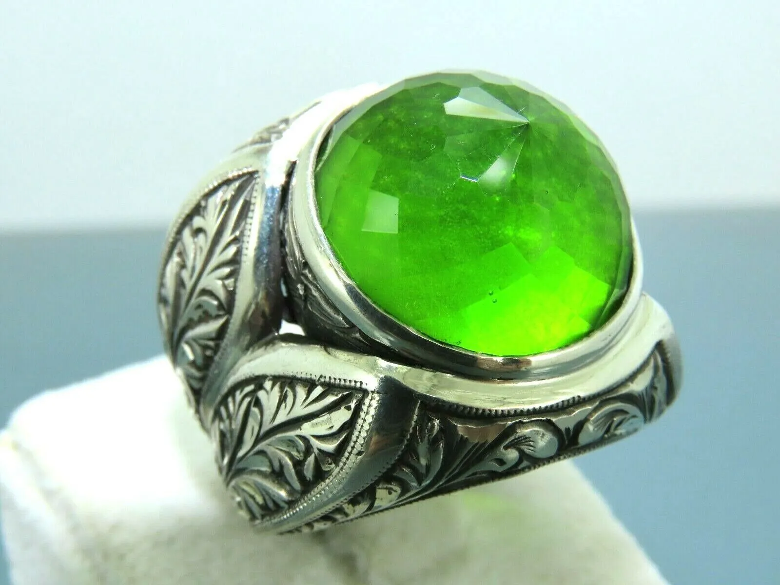 Turkish Handmade Jewelry 925 Sterling Silver Quartz Stone Engraved Mens Rings