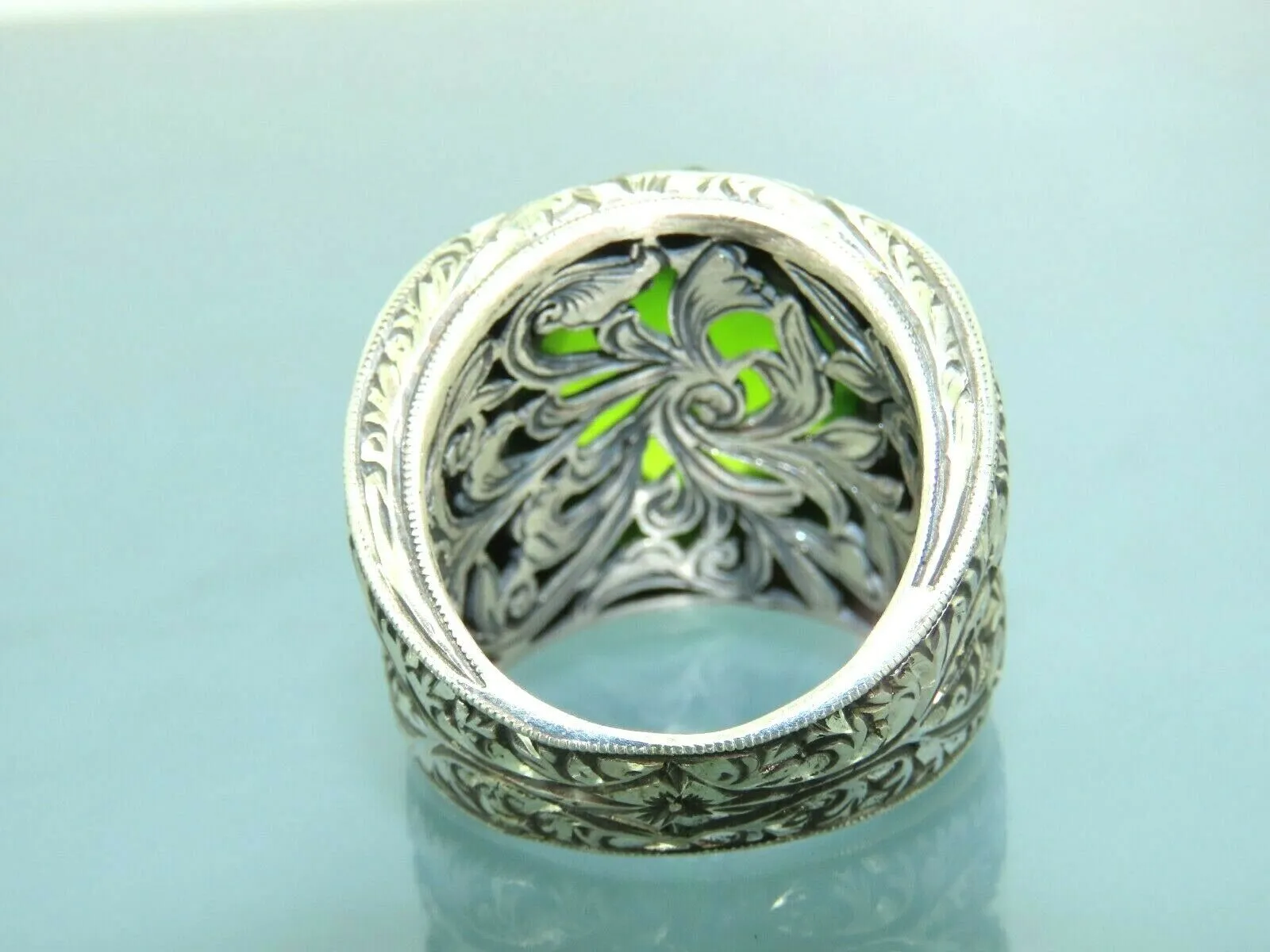 Turkish Handmade Jewelry 925 Sterling Silver Quartz Stone Engraved Mens Rings