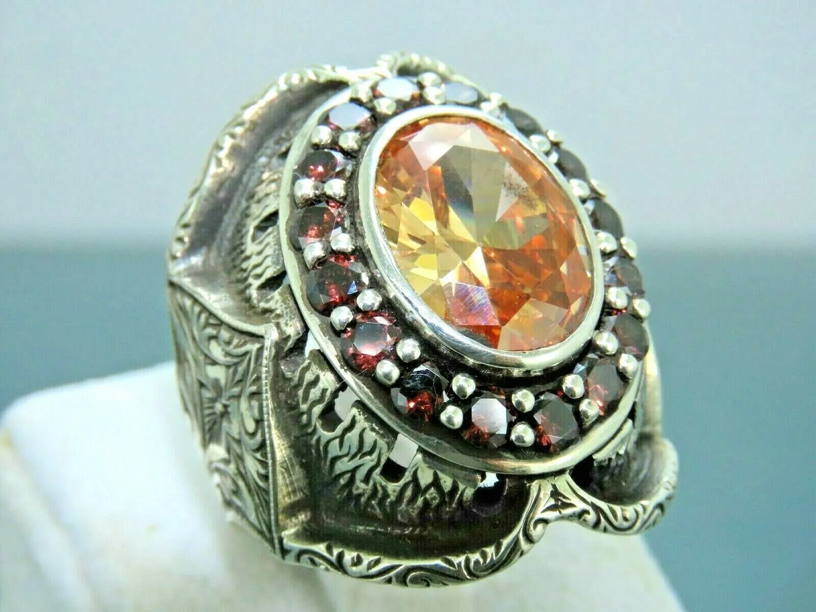 Turkish Handmade Jewelry 925 Sterling Silver Quartz Stone Mens Rings