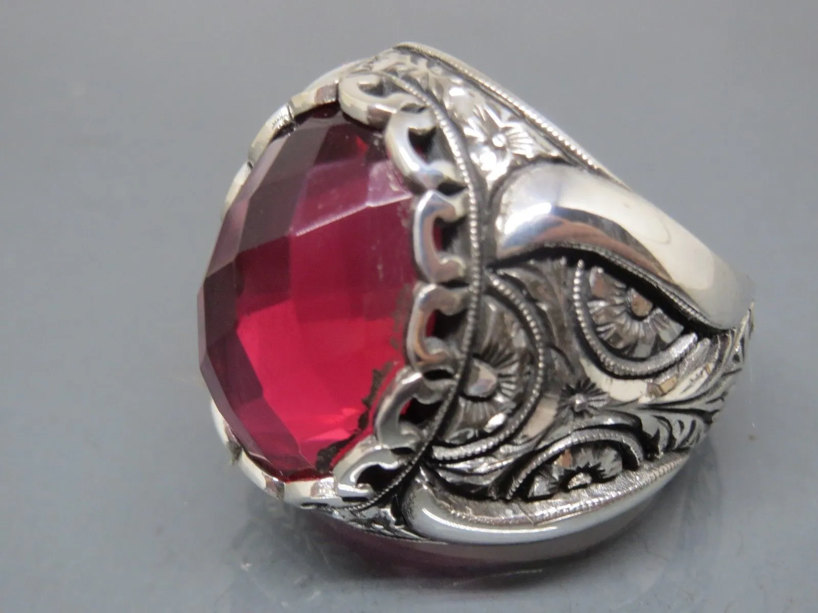 Turkish Handmade Jewelry 925 Sterling Silver Ruby Stone Mens Rings