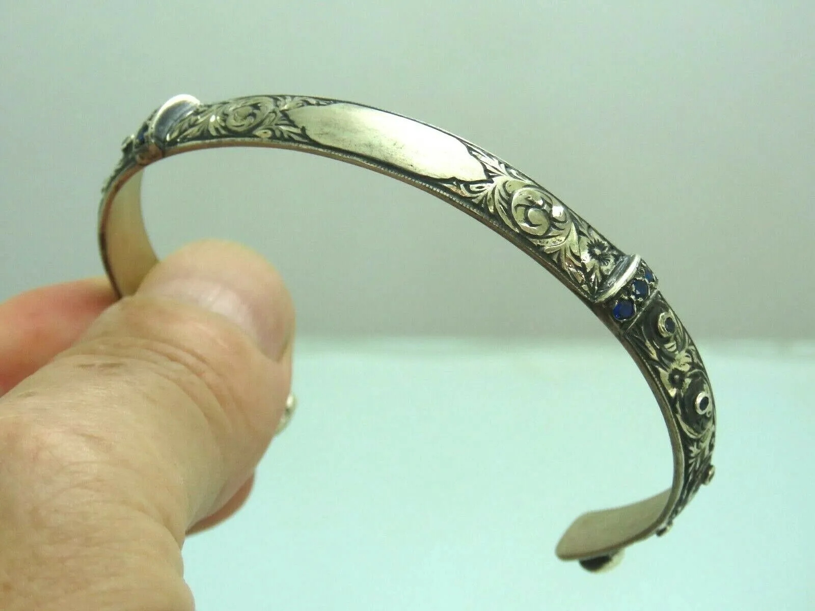 Turkish Handmade Jewelry 925 Sterling Silver Sapphire Stone Mens Bangle