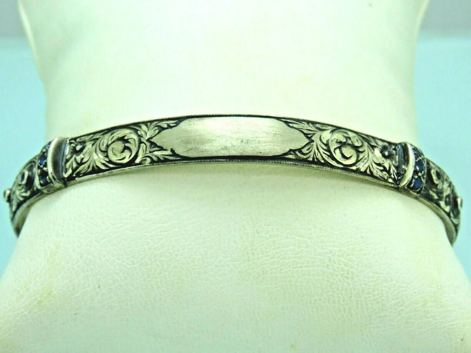 Turkish Handmade Jewelry 925 Sterling Silver Sapphire Stone Mens Bangle