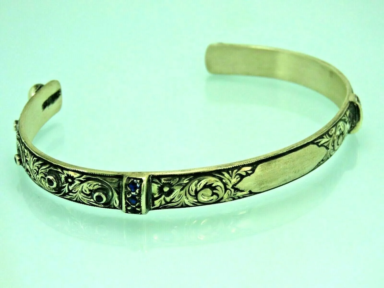 Turkish Handmade Jewelry 925 Sterling Silver Sapphire Stone Mens Bangle
