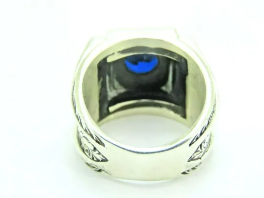 Turkish Handmade Jewelry 925 Sterling Silver Sapphire Stone Men's Rings